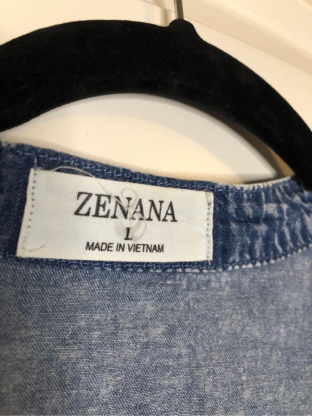 Zenana Acid Wash Denim Shirt A-line Dress L 100% Cotton Button Front Tiered Long - Picture 4 of 8